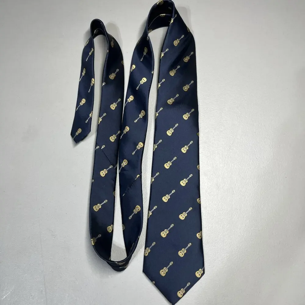 Barry Wang Guitar Violin Silk Neck Tie Navy Blue